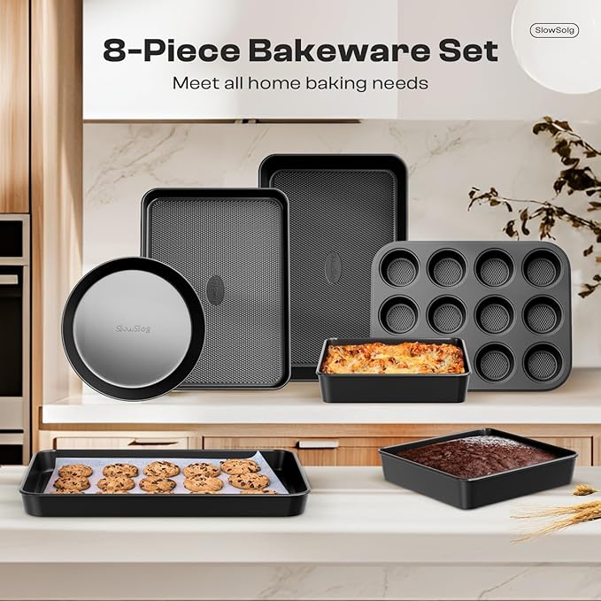 Nonstick Baking Pans Set, 8-Piece Stackable Bakeware Sets, Non-Toxic Oven Pan Set, Includes Baking
