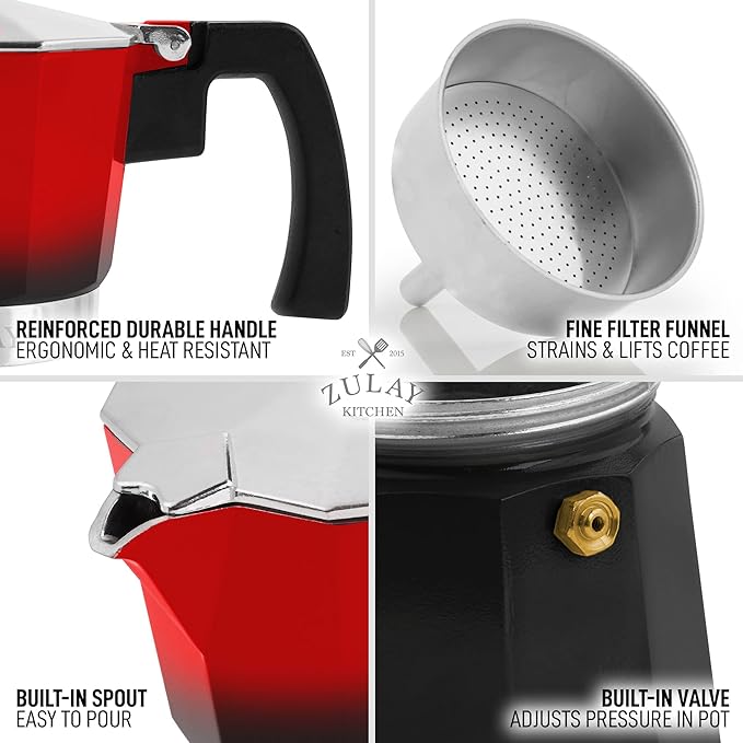 Zulay Kitchen Stovetop Espresso Maker - Moka Pot 3 Espresso Cups - Percolator Coffee Maker for