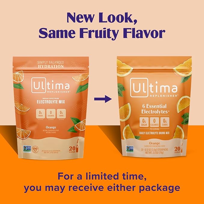 Ultima Replenisher Daily Electrolyte Powder Drink Mix ?“Sugar Free ??Orange, 20 Stickpacks