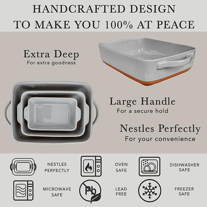 Mora Ceramic Set of 2 Baking Dishes For Casserole, Banana Bread, Brownies, Broiling, Roasting, and