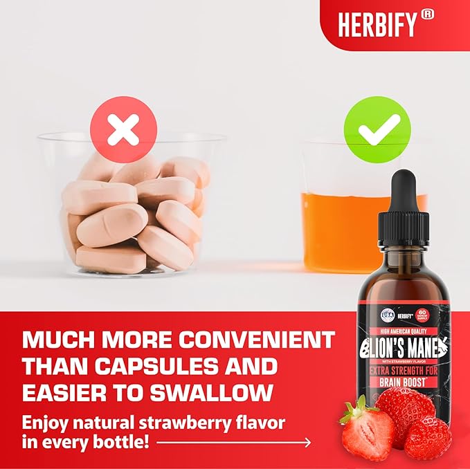 HERBIFY Lions Mane Supplement - Daily Mushroom Supplement for Memory, Focus & Clarity - Brain