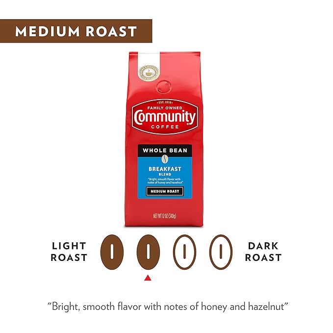 Community Coffee Breakfast Blend Whole Bean Coffee, Medium Roast, 72 Ounce (12 Ounce Bags, Pack of
