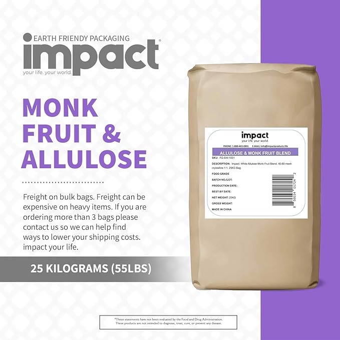 Impact - Monk Fruit Allulose Sweetener, Crystallized Blend Sugar Substitute - Zero Calorie Low-Carb