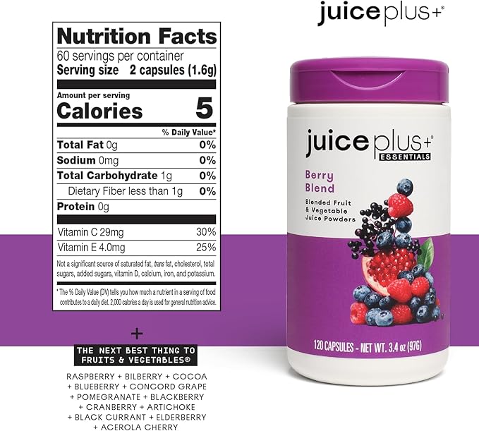 Juice Plus+ Fruit, Vegetable, Berry & Omega Blend Capsules - Nutrition from 30 Fruits, Vegetables &