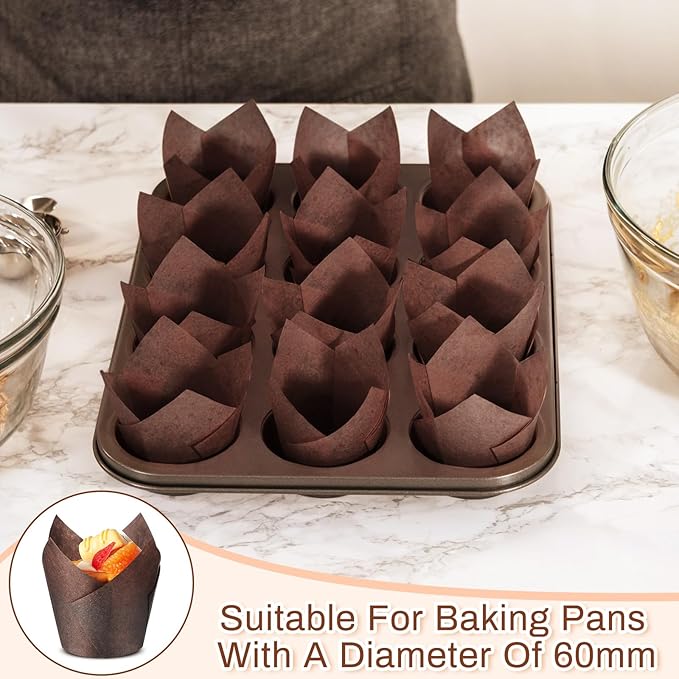 300 Pcs Jumbo Muffin Liners for Baking 2-1/4" x 4" Large Tulip Cupcake Liners Greaseproof Cupcake