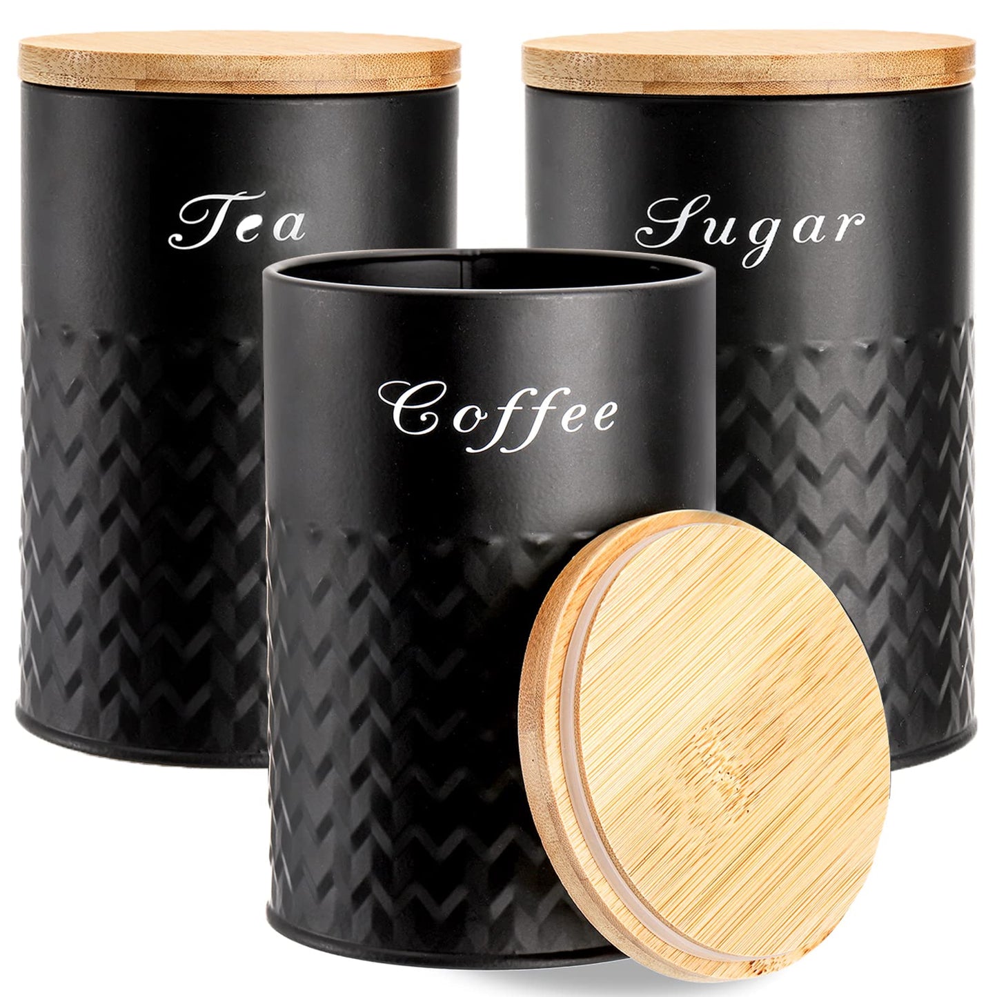Bekith Airtight Metal Kitchen Canisters, Set of 3, Black