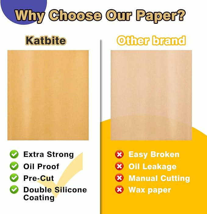 Katbite 12x16 Inch Parchment Paper Sheets, Pre cut Unbleached Baking Paper, Heavy Duty & Non-stick