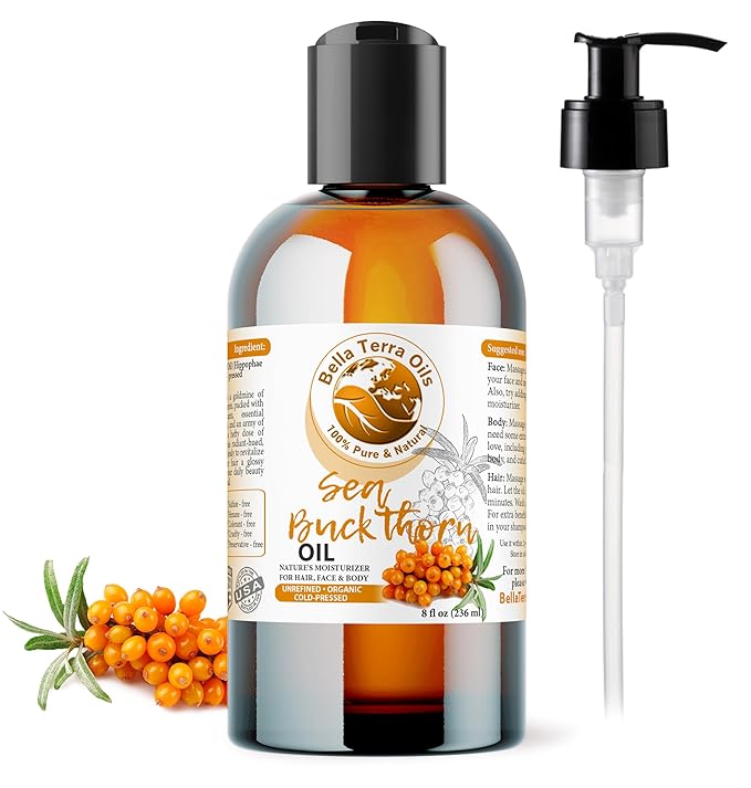 Bella Terra Oils - Organic Sea Buckthorn Oil 8oz - Cold-Pressed Treasure, Bursting with Omega-3 &