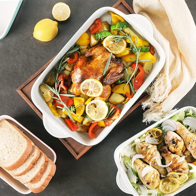 Sweejar Casserole Dishes for Oven, Ceramic Bakeware Set of 3, Lasagna Pan Deep with Handle