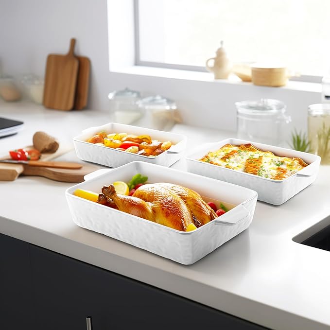 Casserole Dishes for Oven, Ceramic Baking Dishes, Lasagna Pan with Handles, Porcelain Baking Pan