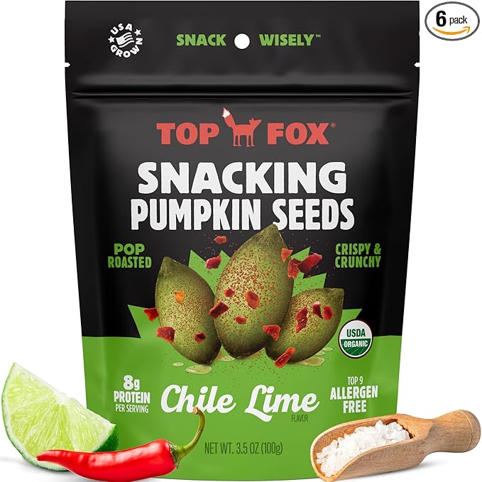 Top Fox Snacks Pumpkin Seeds to Eat (Chile Lime, 3.5 oz – 2 Pack) - Gluten Free Snacks, Healthy