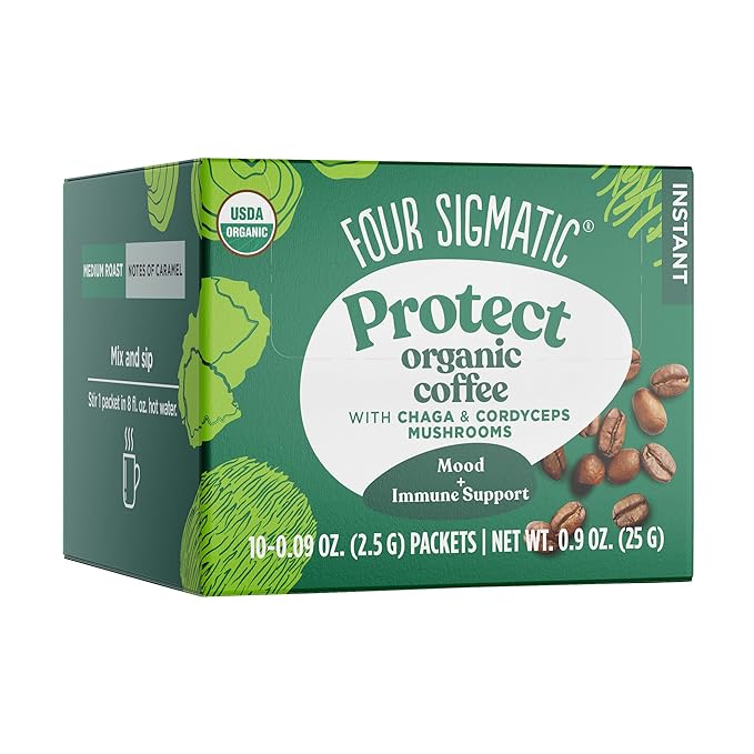 Organic Instant Coffee Powder by Four Sigmatic | Arabica Instant Coffee Singles with Cordyceps
