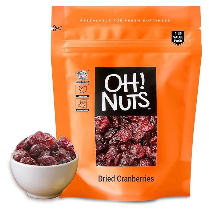 Oh! Nuts Dried Cranberries - Dehydrated Cranberries - 1 lb Bulk Bag - Cranberries Dried Fruit for