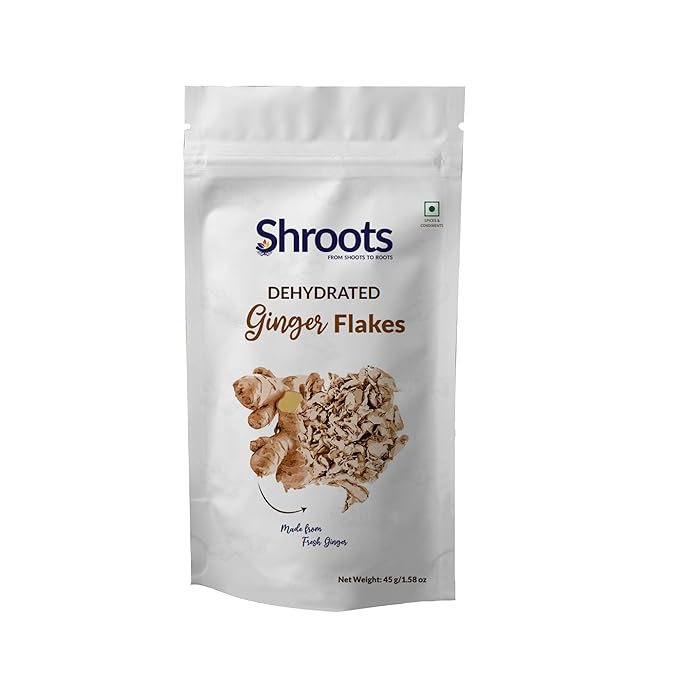 SHROOTS Dried Ginger Flakes ??Organic Substitute for Fresh Ginger Ready to Mix & Consume Supports