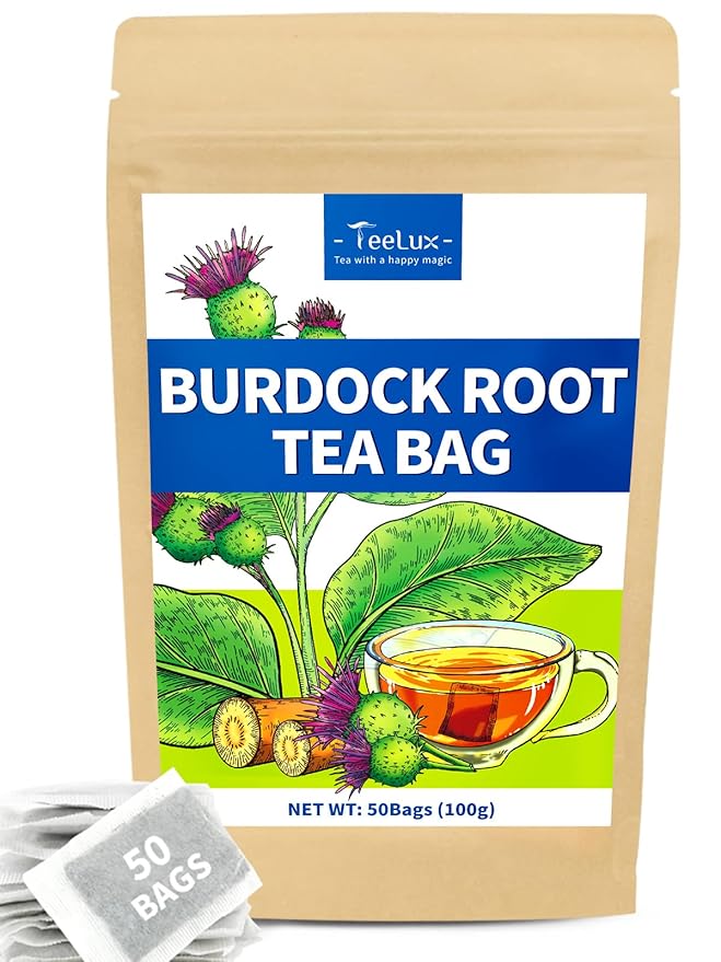 TeeLux Burdock Root Tea Bags, Pure Natural Burdock Root, Caffeine Free, Premium Herbal Tea, 50 Tea