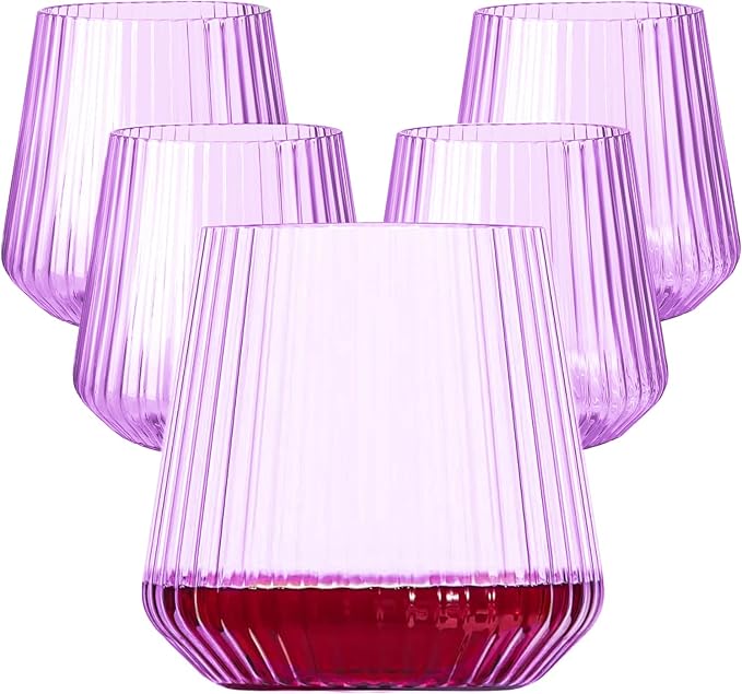 40 Pack Plastic Ribbed Wine Glasses, 14Oz Origami Disposable Wine Glasses Unbreakable Clear Plastic