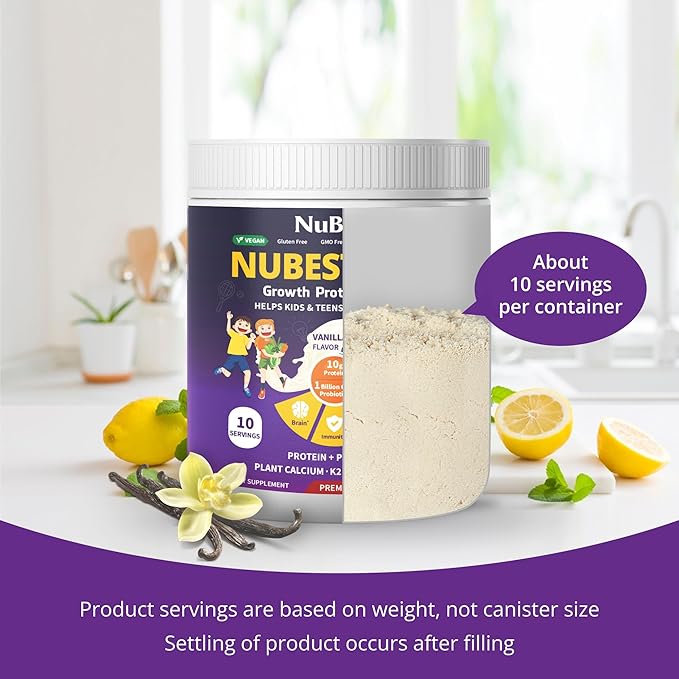 NuBest Tall Protein Powder for Kids & Teens - Vegan Vanilla Protein Powder Shake with Organic Red