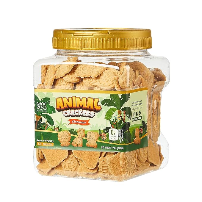 ChocZero Animal Crackers Cookies, Cinnamon Flavored, Gluten Free, Low Carb, No Added Sugar, 12