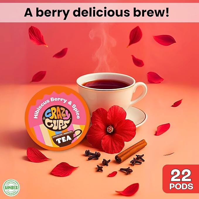 Crazy Cups Hibiscus Berry & Spice Herbal Tea Pods, 22 Count, Caffeine Free, Kosher Certified
