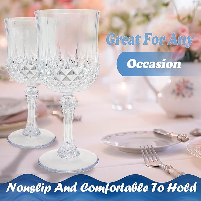 24 PCS Plastic Wine Glasses Clear,Reusable Plastic Wine Glasses,White Goblet Glass,Durable and