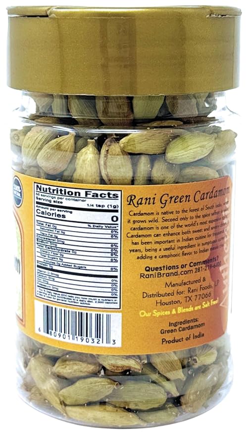 Rani Green Cardamom Pods Spice (Hari Elachi) 2oz (56g) PET Jar ~ All Natural | Vegan | Gluten
