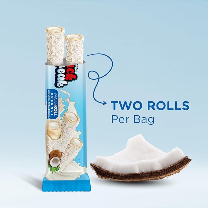 Snack Break Coconut Rolled Wafers, Individually Wrapped, Wafer Rolls with Creamy Coconut Filling