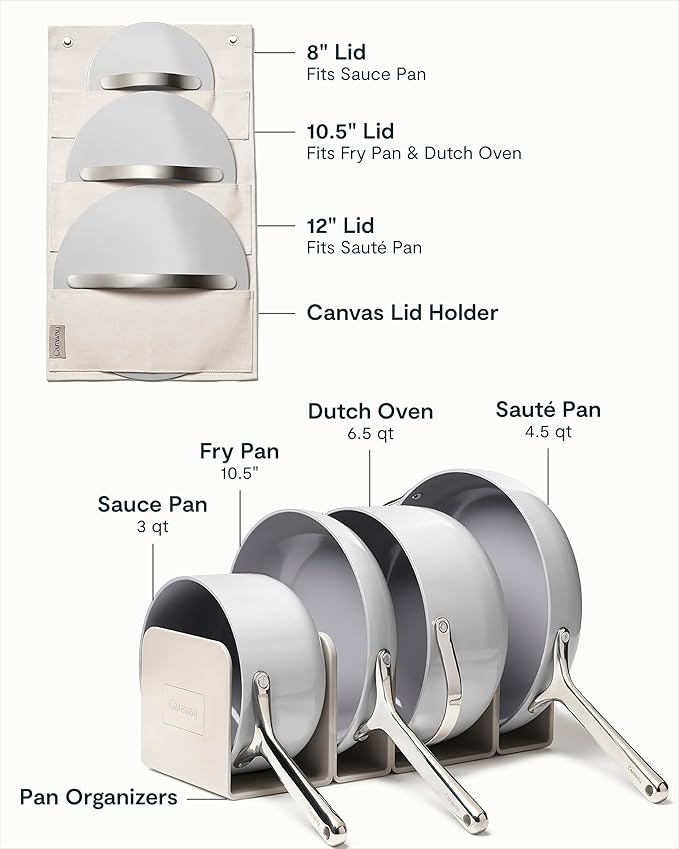 Caraway Nonstick Ceramic Cookware Set (12 Piece) Pots, Pans, Lids and Kitchen Storage - Non Toxic