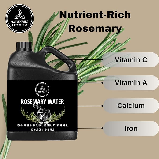 Naturevibe Botanicals Rosemary Water 32 Ounces | 100% Pure and Natural | Great for Skin Care and