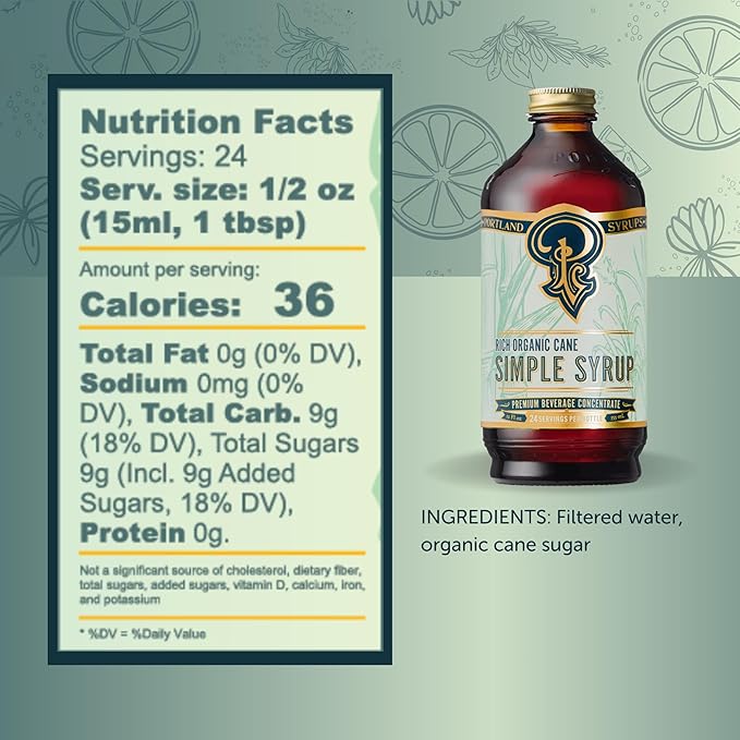 Portland Syrups Organic Cane Simple Syrup - Drink Mix for Exceptional Cocktails, Sugar for Drinks