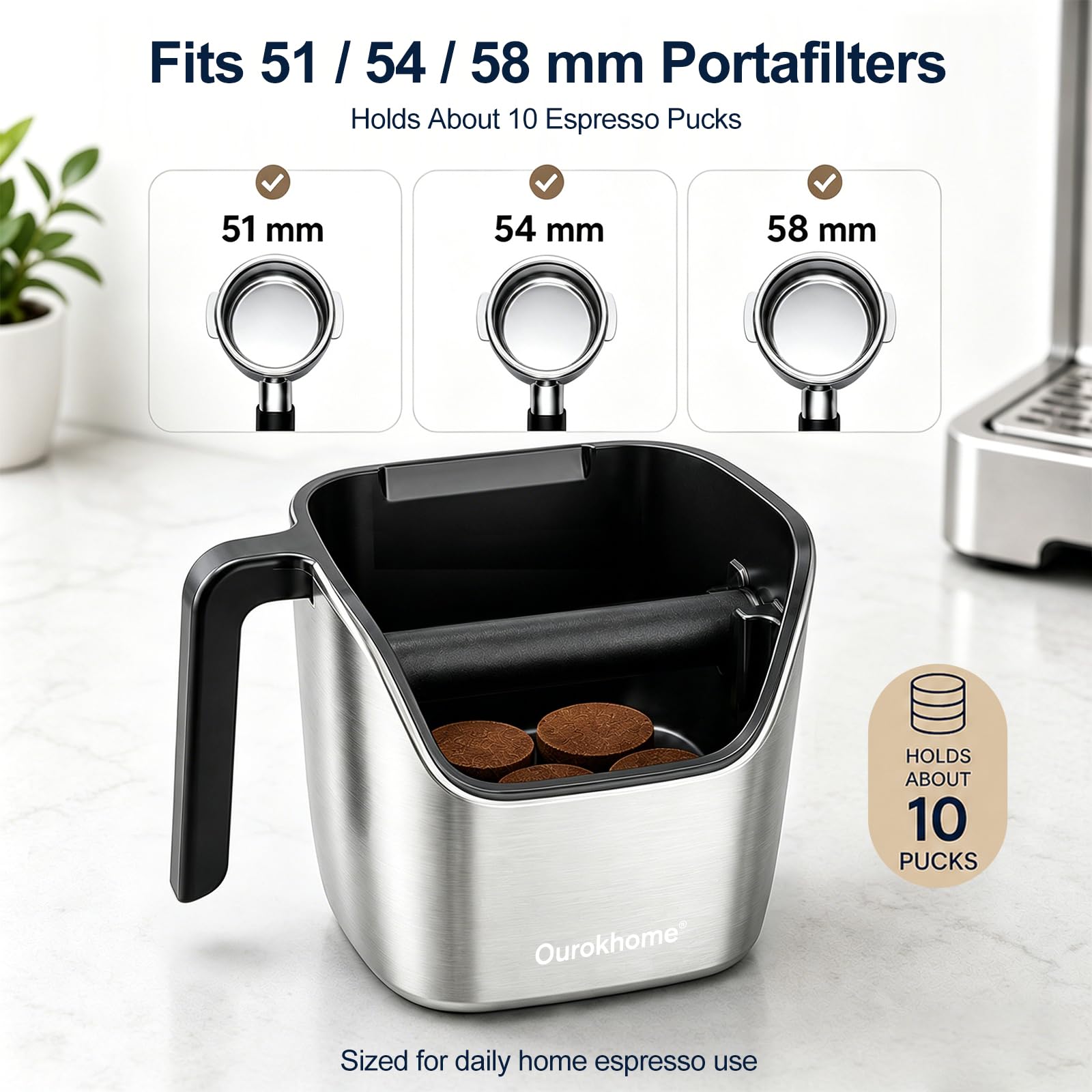 Ourokhome Espresso Knock Box with Lid, Compact Coffee Grounds Container for Home Coffee Bar