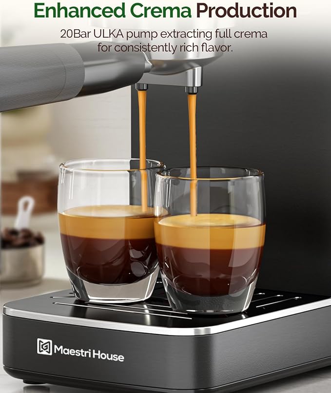 Maestri House Espresso Machine, 20 Bar ULKA Pump, Compact Espresso Maker Built-in Flow Meter Steam