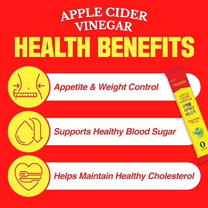 TEAZEN Apple Cider Vinegar Drink Powder Stick ??On-the-Go Wellness with 1500mg ACV, Sugar-Free