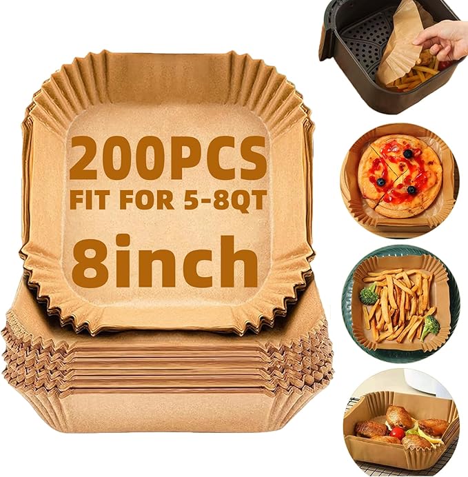 Air Fryer Liners Disposable,200Pcs Parchment Paper,LYHOLKEER 8IN Disposable Air Fryer Paper Liners