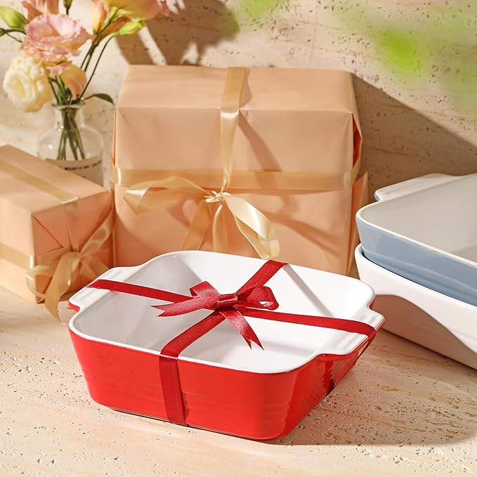 DOWAN 8x8 Baking dish, Square Baking Pan, Ceramic Casserole Dishes for Oven, Cake Pan with Handle