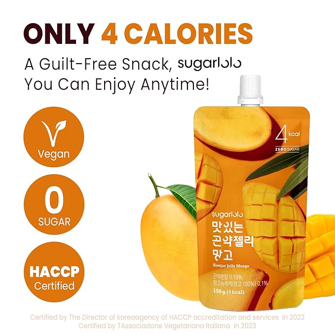 Sugarlolo Konjac Sweet Mango Jelly Snack - Vegan Jello with Zero Sugar | Only 4 Calories per Pouch
