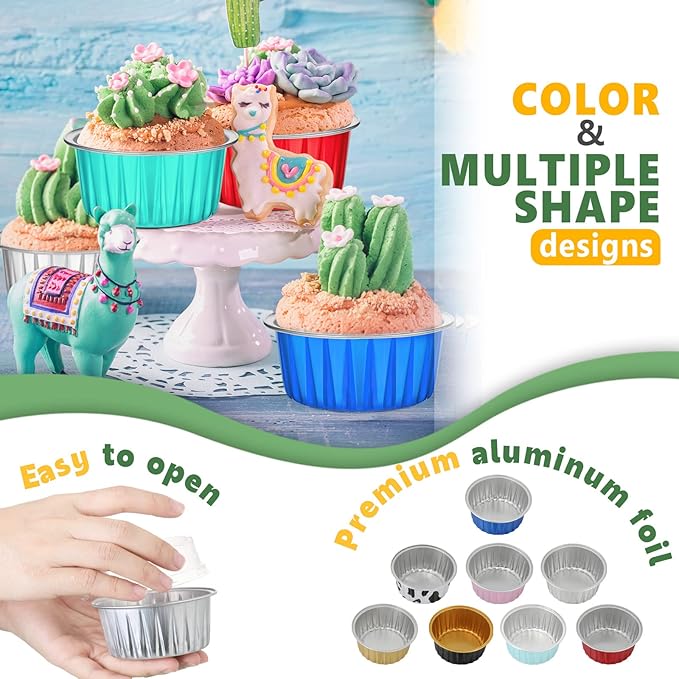 120 Pcs Aluminum Foil Baking Cups Mini Cake Pans with Lids 5 oz Cupcake Liners Disposable Muffin