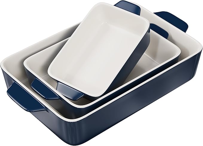 Kook Casserole Dish, Ceramic Baking Dish, Large Lasagna Pan Deep for Oven, 8.5 x 14, 11 x 7, 8 x 5