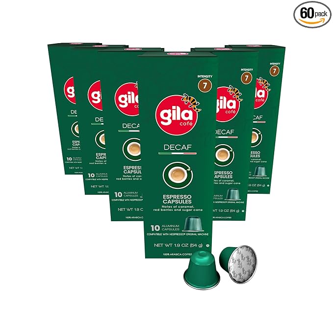 GILA Café Decaf Aluminum Coffee Capsules – Dark Roast Espresso Pods Compatible with Nespresso