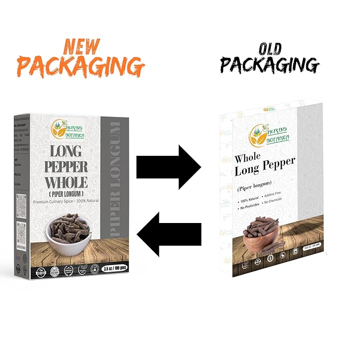 Herbs Botanica Long Pepper Whole (Piper Longum), Black Peppercorns Pippali for Cooking, Herbal