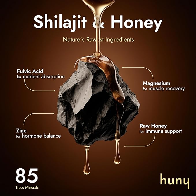 HUNY Bee Energized with Shilajit Honey Sticks | 85+ Trace Minerals for Clean Energy, Focus & Immune
