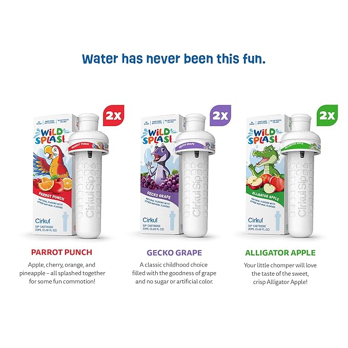 Cirkul Wild Splash Flavor Cartridge Variety Pack with Stevia, 6-Pack (2 Parrot Punch, 2 Alligator