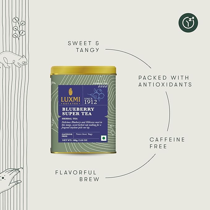 Luxmi Estates - Blueberry Herbal - Organic Blueberr Tea 100g (50 Cups) | Certified Organic Tea |