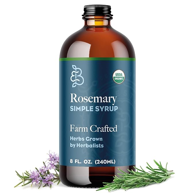 Bluestem Botanicals Organic Rosemary Simple Syrup, 8 oz, Cocktail and Mocktail Mixer for Drinks