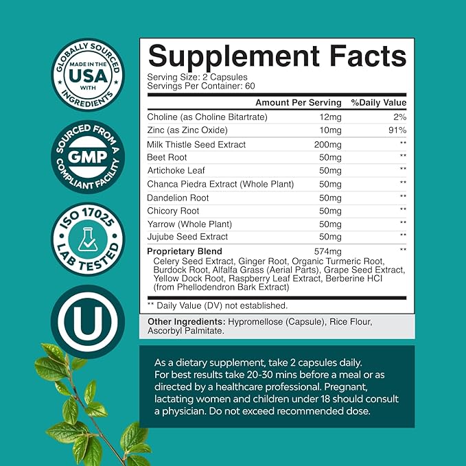 Liver Cleanse Detox & Repair 120 Capsules - Herbal Liver Support Milk Thistle Supplement