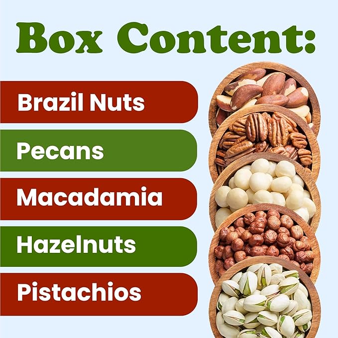 Food to Live - Organic Delicious Nuts in a Gift Box - A Variety Pack of Pecans, Hazelnuts, Brazil