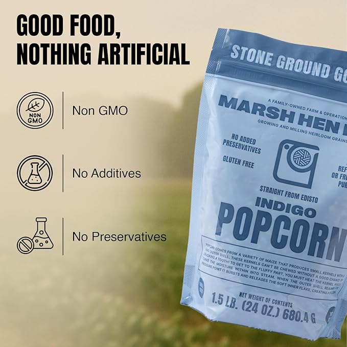 Marsh Hen Mill Indigo Popcorn Kernels | Vibrant Blue Kernels That Pop into Crisp White Flakes |