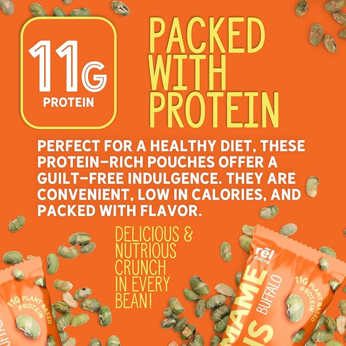 R휆l Snacks Buffalo Roasted Edamame ??High Protein Low Carb Snack (11g Protein per Serving)