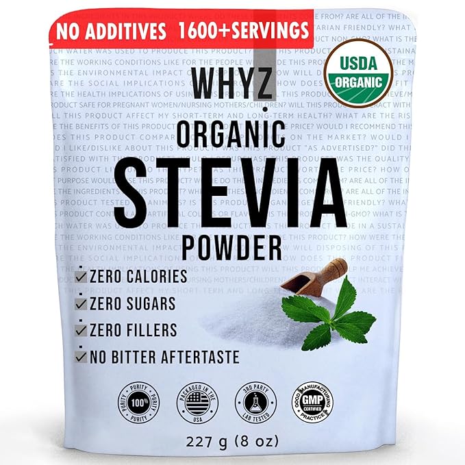 WHYZ Organic Stevia Powder, 1621 Servings, Premium Zero Calorie Sweetener - Powdered Pure Stevia
