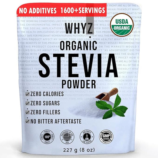 WHYZ Organic Stevia Powder, 1621 Servings, Premium Zero Calorie Sweetener - Powdered Pure Stevia