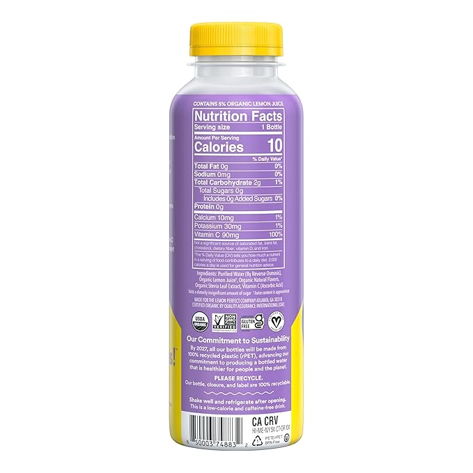 Lemon Perfect Blueberry, Flavored Lemon Water, Organic, Zero Sugar, Healthy Hydration Drinks, 15.2